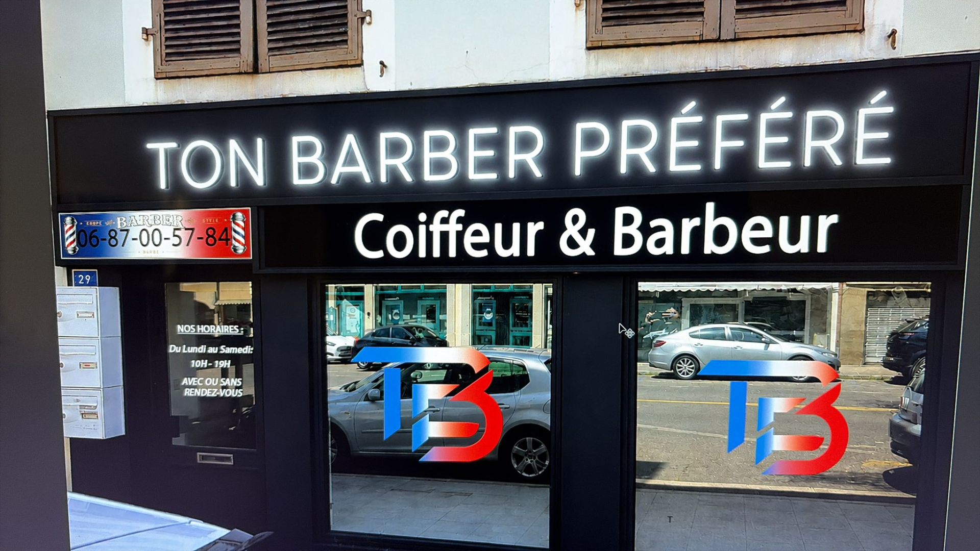 Devanture du salon TB Barber à Thann — Ton Barber Préféré